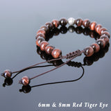 Men's Women Red Tiger Eye Adjustable Braided Bracelet 925 Sterling Silver Bead DiyNotion BR825
