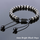 Men's Women Bright Black Onyx Adjustable Braided Bracelet 925 Sterling Silver Spacers DiyNotion BR850