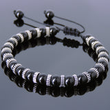 Men's Women Bright Black Onyx Adjustable Braided Bracelet 925 Sterling Silver Spacers DiyNotion BR850