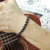 Men's Women Bright Black Onyx Adjustable Braided Bracelet 925 Sterling Silver Spacers DiyNotion BR850