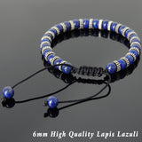 Men's Women Lapis Lazuli Adjustable Braided Bracelet 925 Sterling Silver Spacers DiyNotion BR851