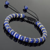 Men's Women Lapis Lazuli Adjustable Braided Bracelet 925 Sterling Silver Spacers DiyNotion BR851