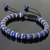 Men's Women Lapis Lazuli Adjustable Braided Bracelet 925 Sterling Silver Spacers DiyNotion BR851