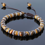 Men's Women Brown Tiger Eye Adjustable Braided Bracelet 925 Sterling Silver Spacers DiyNotion BR852