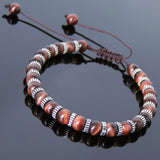 Men's Women Red Tiger Eye Adjustable Braided Bracelet 925 Sterling Silver Spacers DiyNotion BR853