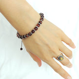 Men's Women Red Tiger Eye Adjustable Braided Bracelet 925 Sterling Silver Spacers DiyNotion BR853
