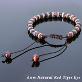 Men's Women Red Tiger Eye Adjustable Braided Bracelet 925 Sterling Silver Spacers DiyNotion BR853