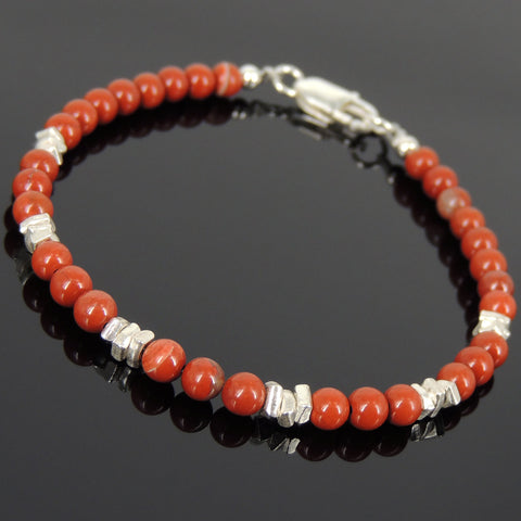 Men's Women Red Jasper Stone Sterling Silver Bracelet Natural Gemstone DiyNotion Handmade BR960
