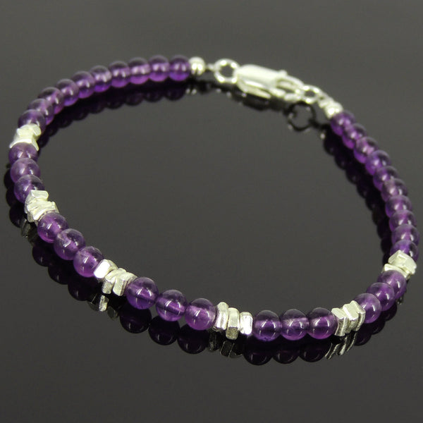 Men's Women Amethyst Sterling Silver Bracelet Natural Gemstone DiyNotion Handmade BR961