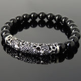 Men Women Bright Black Onyx Bracelet 925 Stamp Sterling Silver Lucky Charm DiyNotion Handmade BR964