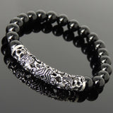 Men Women Bright Black Onyx Bracelet 925 Stamp Sterling Silver Lucky Charm DiyNotion Handmade BR964