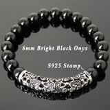 Men Women Bright Black Onyx Bracelet 925 Stamp Sterling Silver Lucky Charm DiyNotion Handmade BR964