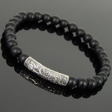Men's Women Matte Black Onyx Bracelet 925 Stamp Sterling Silver Lotus Charm DiyNotion Handmade BR946