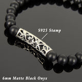 Men's Women Matte Black Onyx Bracelet 925 Stamp Sterling Silver Lotus Charm DiyNotion Handmade BR946