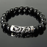 Men Women Bright Black Onyx Bracelet 925 Stamp Sterling Silver Lucky Charm DiyNotion Handmade BR965
