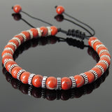 Men's Women Red Jasper Stone Adjustable Braided Bracelet 925 Sterling Silver Spacers DiyNotion BR859