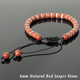 Men's Women Red Jasper Stone Adjustable Braided Bracelet 925 Sterling Silver Spacers DiyNotion BR859