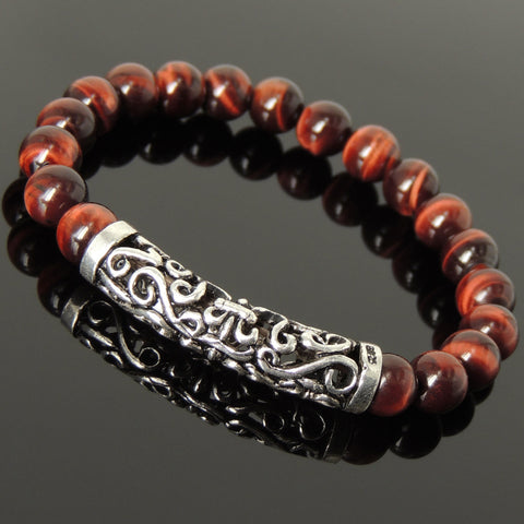 Men Women Red Tiger Eye Bracelet 925 Stamp Sterling Silver Lucky Charm DiyNotion Handmade BR969