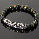 Men Women Brown Blue Tiger Eye Bracelet 925 Stamp Sterling Silver Lucky Charm DiyNotion Handmade BR970