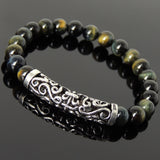 Men Women Brown Blue Tiger Eye Bracelet 925 Stamp Sterling Silver Lucky Charm DiyNotion Handmade BR970