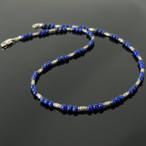 Men's Women Lapis Lazuli Necklace with 925 Sterling Silver Handmade 5x2mm Barrel Beads DiyNoion Handmade NK132