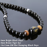 Men's Women Black Onyx Brown Tiger Eye Sterling Silver Necklace Gemstone Beads Clasp DiyNoion Handmade NK133