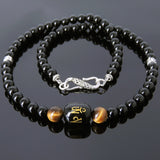 Men's Women Black Onyx Brown Tiger Eye Sterling Silver Necklace Gemstone Beads Clasp DiyNoion Handmade NK133