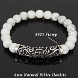 Men Women White Howlite Bracelet 925 Stamp Sterling Silver Lucky Charm DiyNotion Handmade BR974
