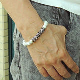 Men Women White Howlite Bracelet 925 Stamp Sterling Silver Lucky Charm DiyNotion Handmade BR974