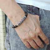 Men Women Rainbow Black Obsidian Bracelet 925 Stamp Sterling Silver Lucky Charm DiyNotion Handmade BR975