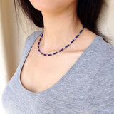 Men's Women Lapis Lazuli Necklace with 925 Sterling Silver Handmade 5x2mm Barrel Beads DiyNoion Handmade NK132