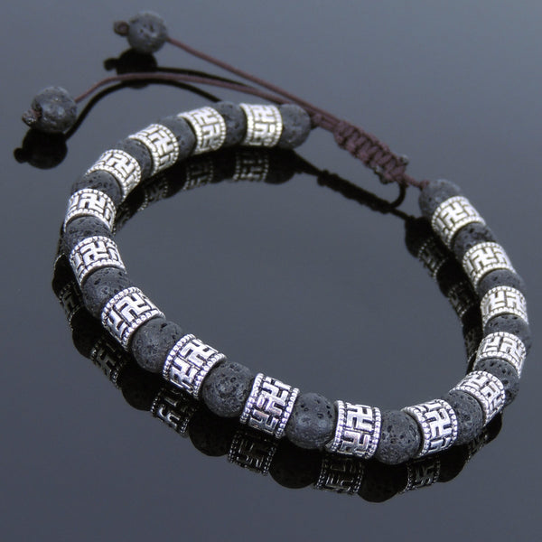 Men's Women Lava Rock Adjustable Braided Bracelet Tibetan Silver OM Buddhism Spacers DiyNotion T244