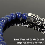 Handmade Men Women Gemstone Bracelet Lapis Gemstone 925 Sterling Silver Lucky Charm DiyNotion BR268