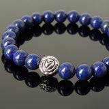 Handmade Men Women Gemstone Bracelet Lapis 925 Sterling Silver Rose Bead DiyNotion BR412