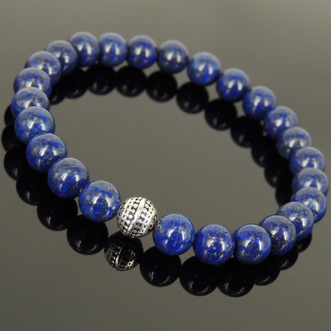 Men Women Lapis Bracelet Gemstone 925 Sterling Silver Round Bead DiyNotion BR456
