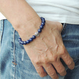 Handmade Men Women Gemstone Bracelet Lapis 925 Sterling Silver Rose Bead DiyNotion BR412