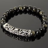 Men Women Golden Obsidian Bracelet 925 Stamp Sterling Silver Lucky Charm DiyNotion Handmade BR976