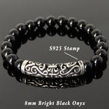 Men Women Bright Black Onyx Bracelet 925 Stamp Sterling Silver Celtic Charm DiyNotion Handmade BR977