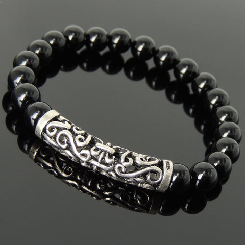 Men Women Bright Black Onyx Bracelet 925 Stamp Sterling Silver Celtic Charm DiyNotion Handmade BR977