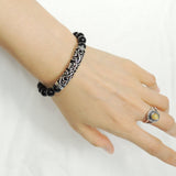 Men Women Bright Black Onyx Bracelet 925 Stamp Sterling Silver Celtic Charm DiyNotion Handmade BR977