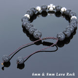 Men's Women Lava Rock Adjustable Braided Bracelet Tibetan Silver Cross Beads DiyNotion T245