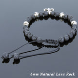Men's Women Lava Rock Adjustable Braided Bracelet Tibetan Silver Cross Beads & Fleur de Lis Pendant DiyNotion T247