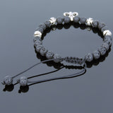 Men's Women Lava Rock Adjustable Braided Bracelet Tibetan Silver Cross Beads & Fleur de Lis Pendant DiyNotion T247