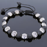 Men's Women Lava Rock Adjustable Braided Bracelet Tibetan Silver Lotus Beads DiyNotion T248