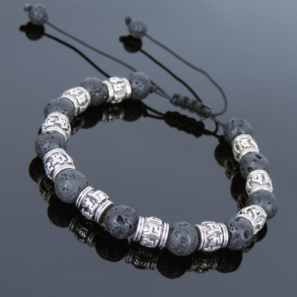 Men's Women Lava Rock Adjustable Braided Bracelet Tibetan Silver OM Buddhism Beads DiyNotion T250