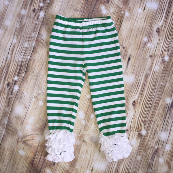 Green/White Striped Icing Ruffle Leggings