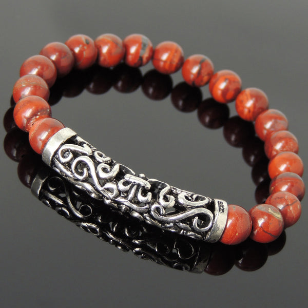 Men Women Red Jasper Stone Bracelet 925 Stamp Sterling Silver Celtic Charm DiyNotion Handmade BR979