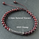 Men's Women Garnet Adjustable Braided Bracelet 925 Stamp Sterling Silver Lucky Charm DiyNotion BR983