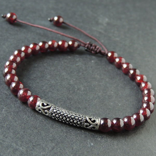 Men's Women Garnet Adjustable Braided Bracelet 925 Stamp Sterling Silver Lucky Charm DiyNotion BR983