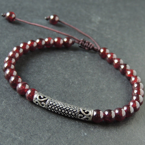 Men's Women Garnet Adjustable Braided Bracelet 925 Stamp Sterling Silver Lucky Charm DiyNotion BR983